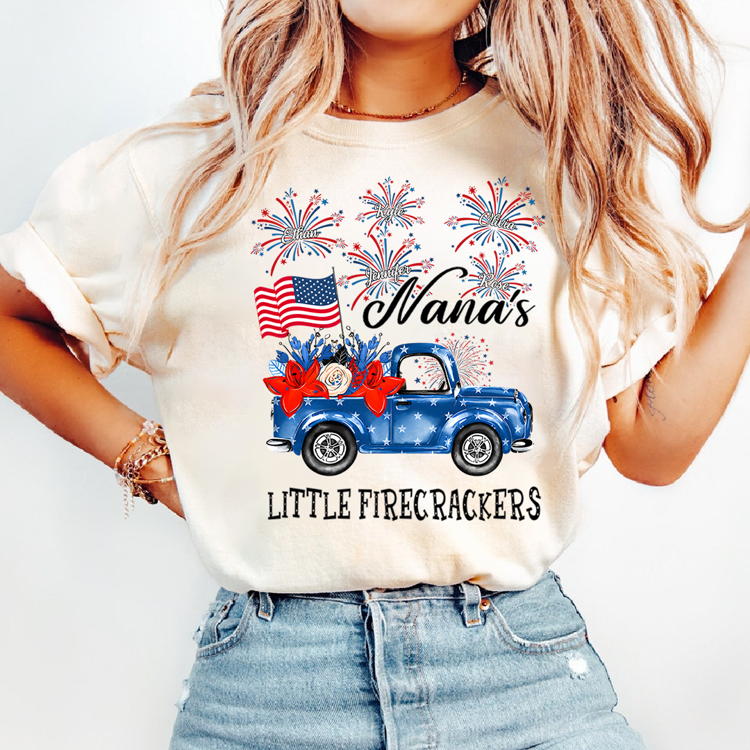 American Flag Nana Shirt Little Firecrackers Patriotic Family Independence Day Tee