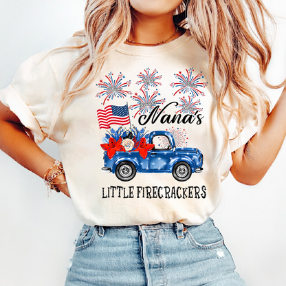 American Flag Nana Shirt Little Firecrackers Patriotic Family Independence Day Tee