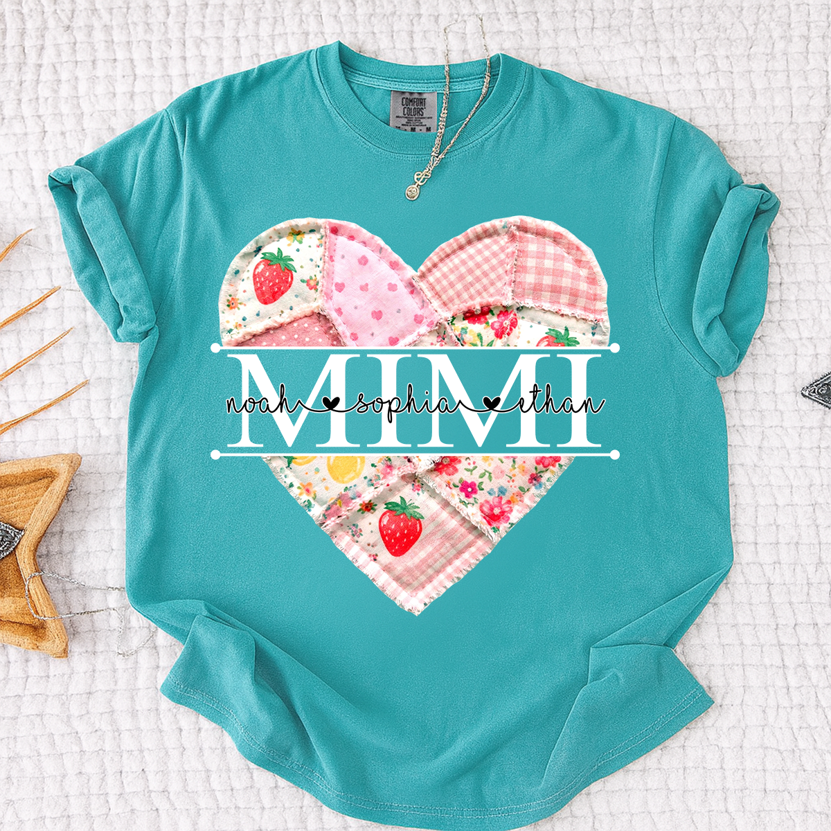 Comfort Colors® Personalized Mimi Heart Patch T-Shirt for Grandma, Custom Family Names Tee
