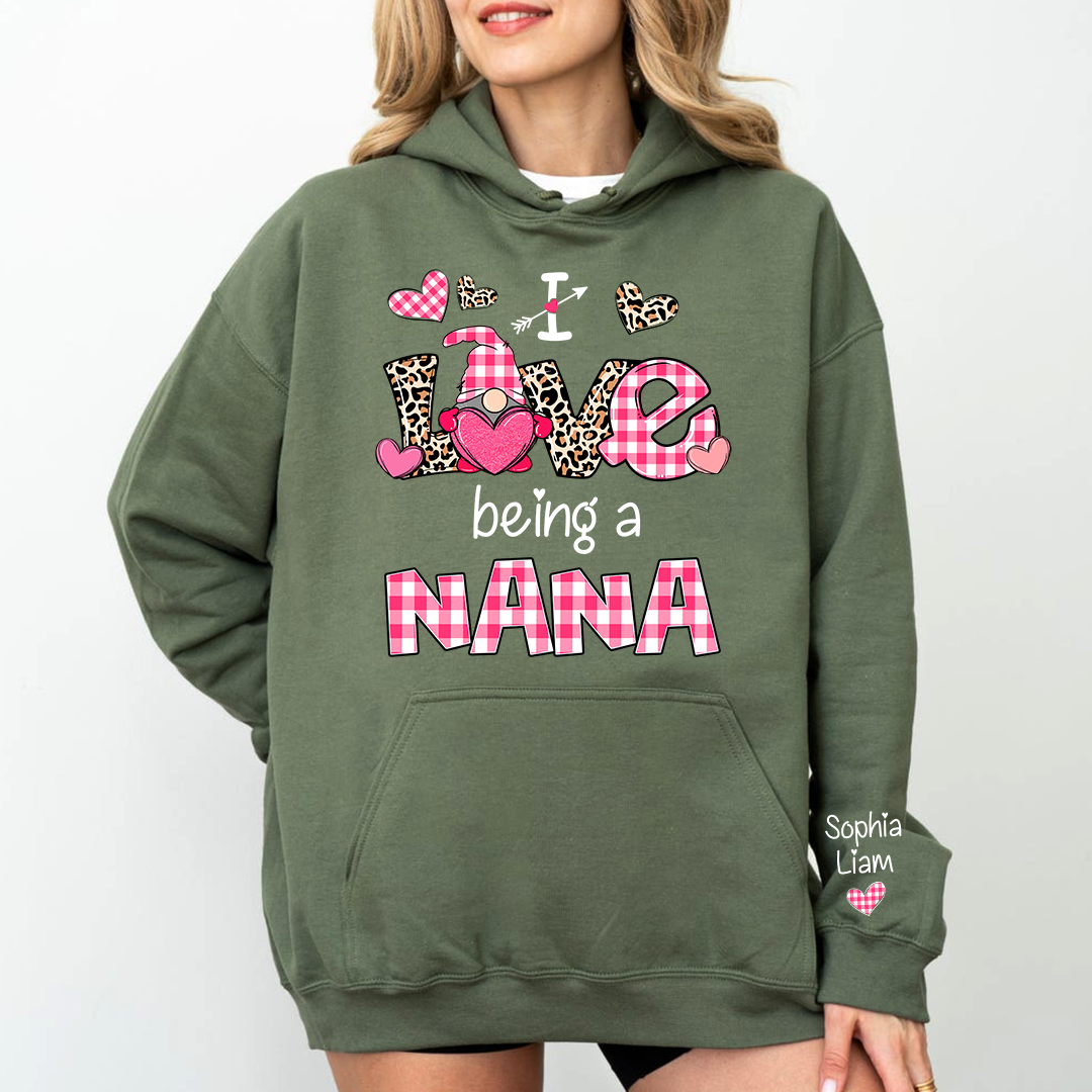 Personalized Nana Hoodie I Love Being a Nana with Custom Names, Cute Grandma Hoodie for Valentine Season
