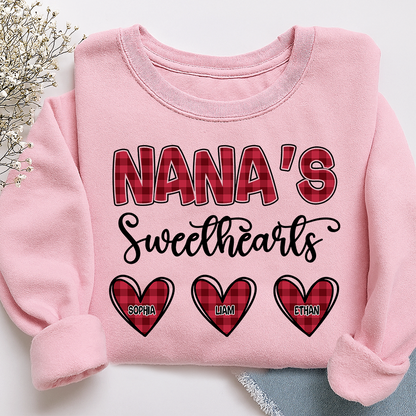 Nana's Sweethearts Sweatshirt, Custom Printed Heart Sweatshirt As A Gift For Grandma And Grandchildren