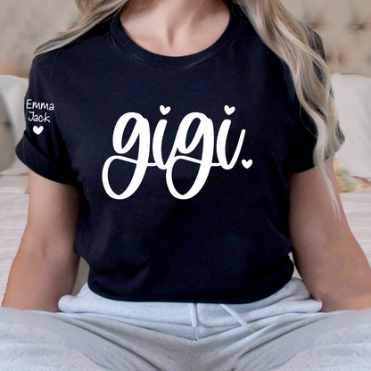 Custom Gigi T-Shirt, Personalized Grandma Tee with Love Heart and Custom Family Names, Perfect for Gigi