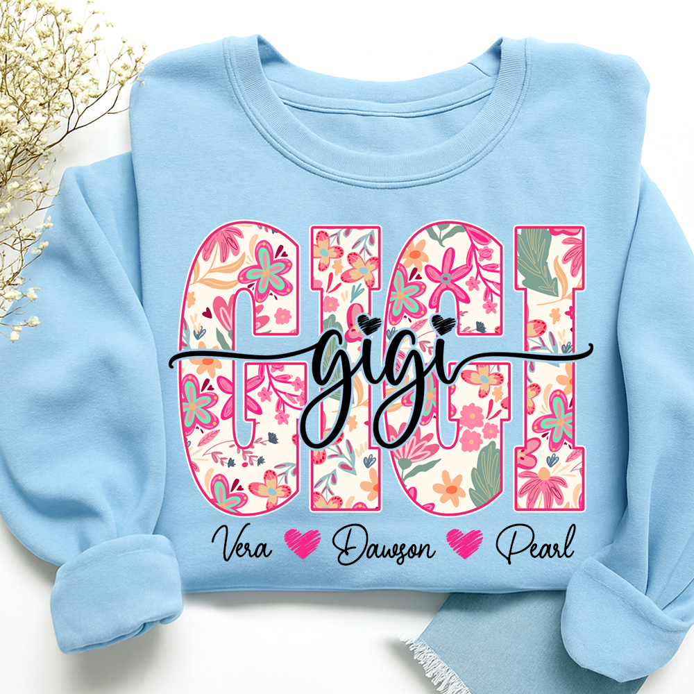 Gigi Sweatshirt Cute Floral Graphic Tee, For Gift Grandma And Kids