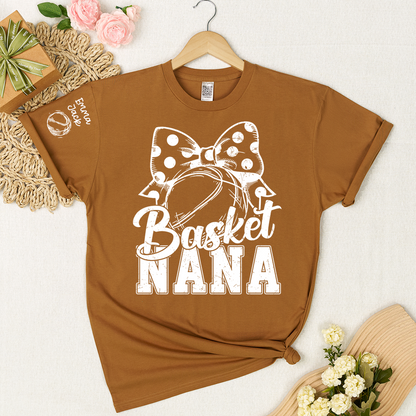 Black And White T-shirt With Basketball Print, Mimi Style, Can Be Printed With Grandchildren's Names, Suitable As A Gift For Grandma