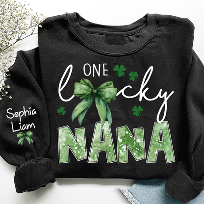 One Lucky Nana Sweatshirt for St Patrick’s Day, Personalized Grandma Shamrock Clover Sweatshirt with Kids Names