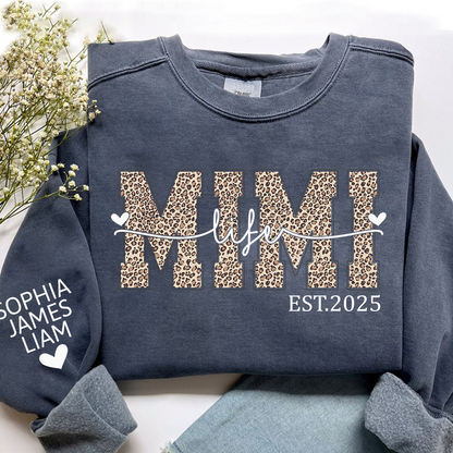 Mimi Life Leopard Sweatshirt, Personalized Grandma Est With Grandchildren Names