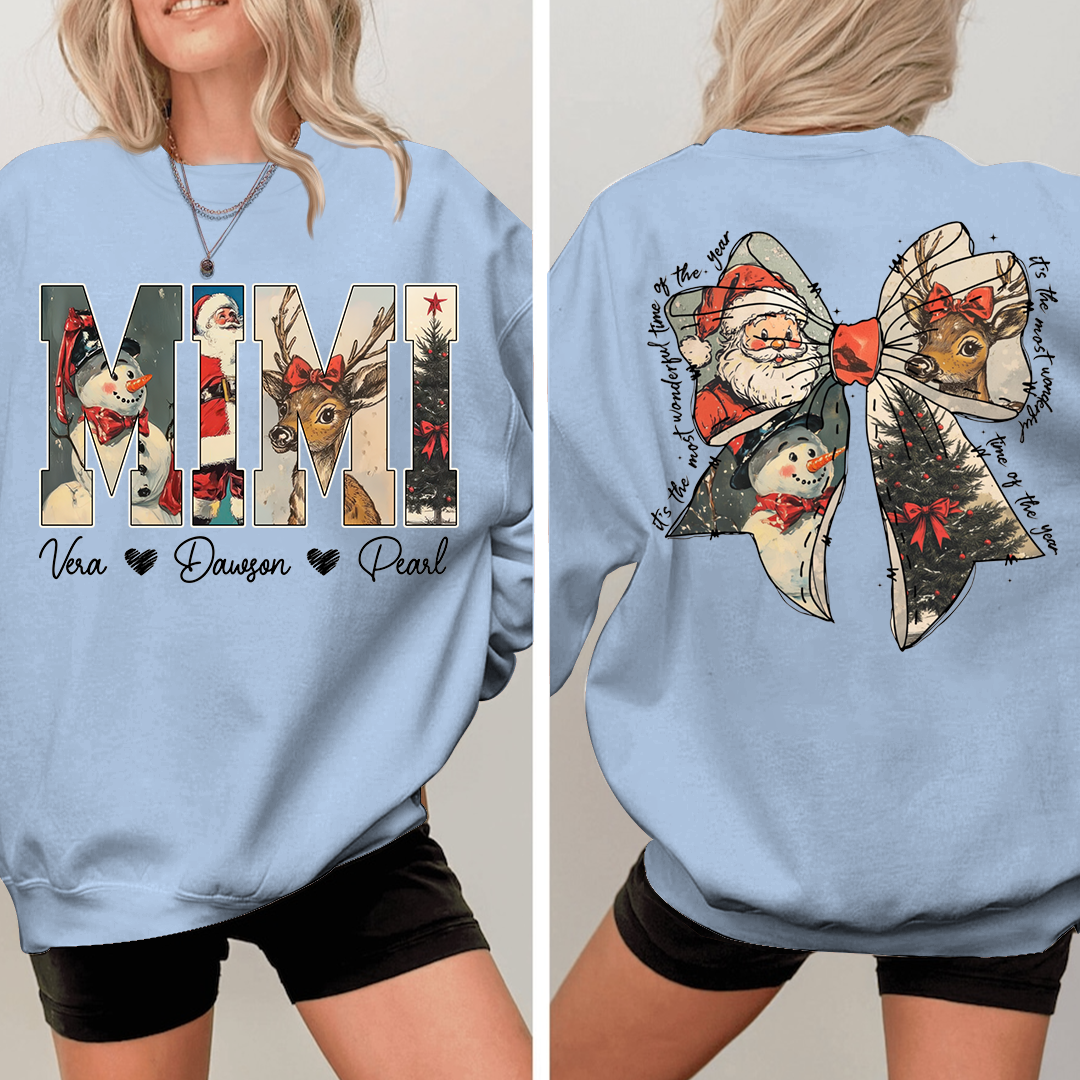 Mimi Holiday Sweatshirt, Personalized Christmas Outfit for Grandma And Kids