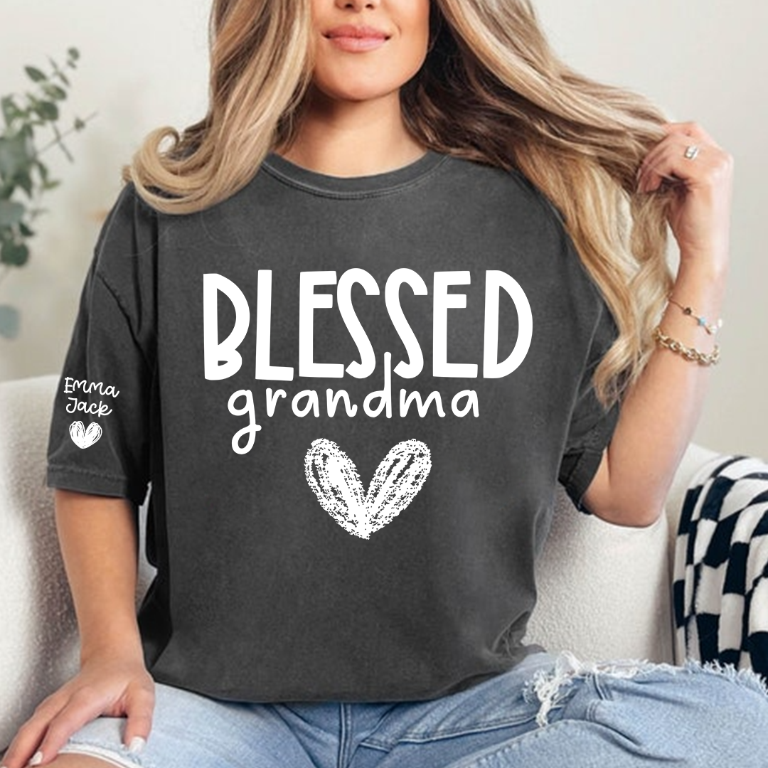 Blessed Grandma Shirt, Personalized with Grandkids’ Names, Custom T-Shirt Gift for Grandma