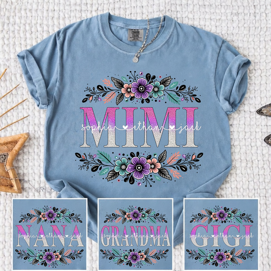 Comfort Colors Personalized Mimi Shirt, Custom Grandkids' Names Floral Graphic Tee, Gift for Mimi, Family Pride T-Shirt, Custom Flower Design for Nana, Mom, Grandma