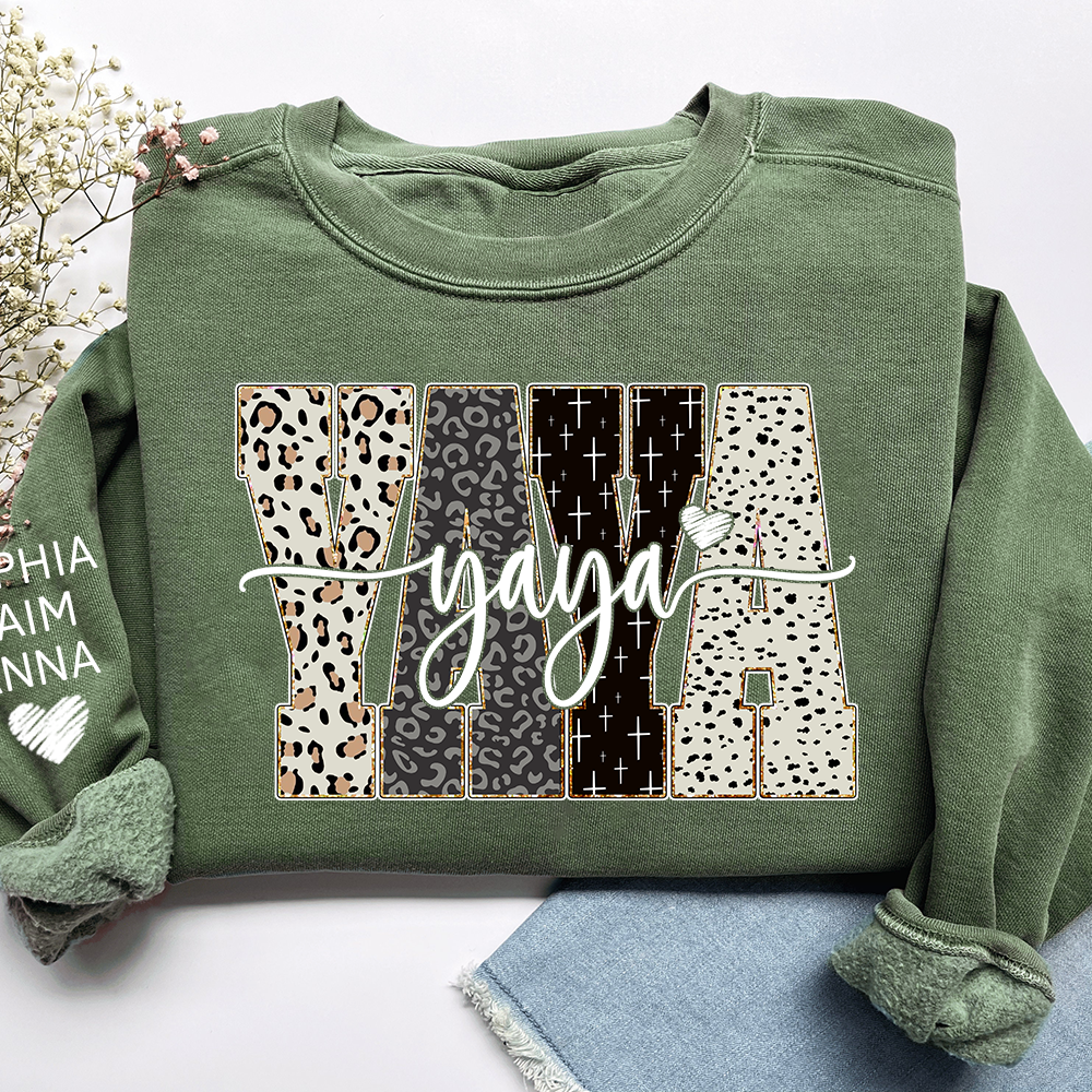 Personalized YaYa Leopard Sweatshirt – Custom Bible Style Design, Unique Gift for Grandma and Her Grandkids