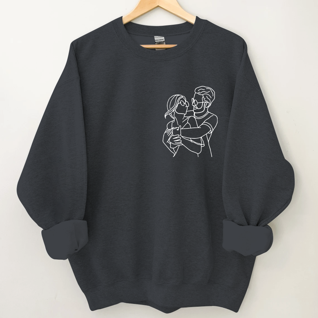 Custom Portrait From Photo, Couple Drawing, Personalized Family Portraits Embroidered Sweatshirt