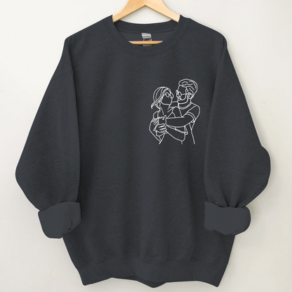 Custom Portrait From Photo, Couple Drawing, Personalized Family Portraits Embroidered Sweatshirt