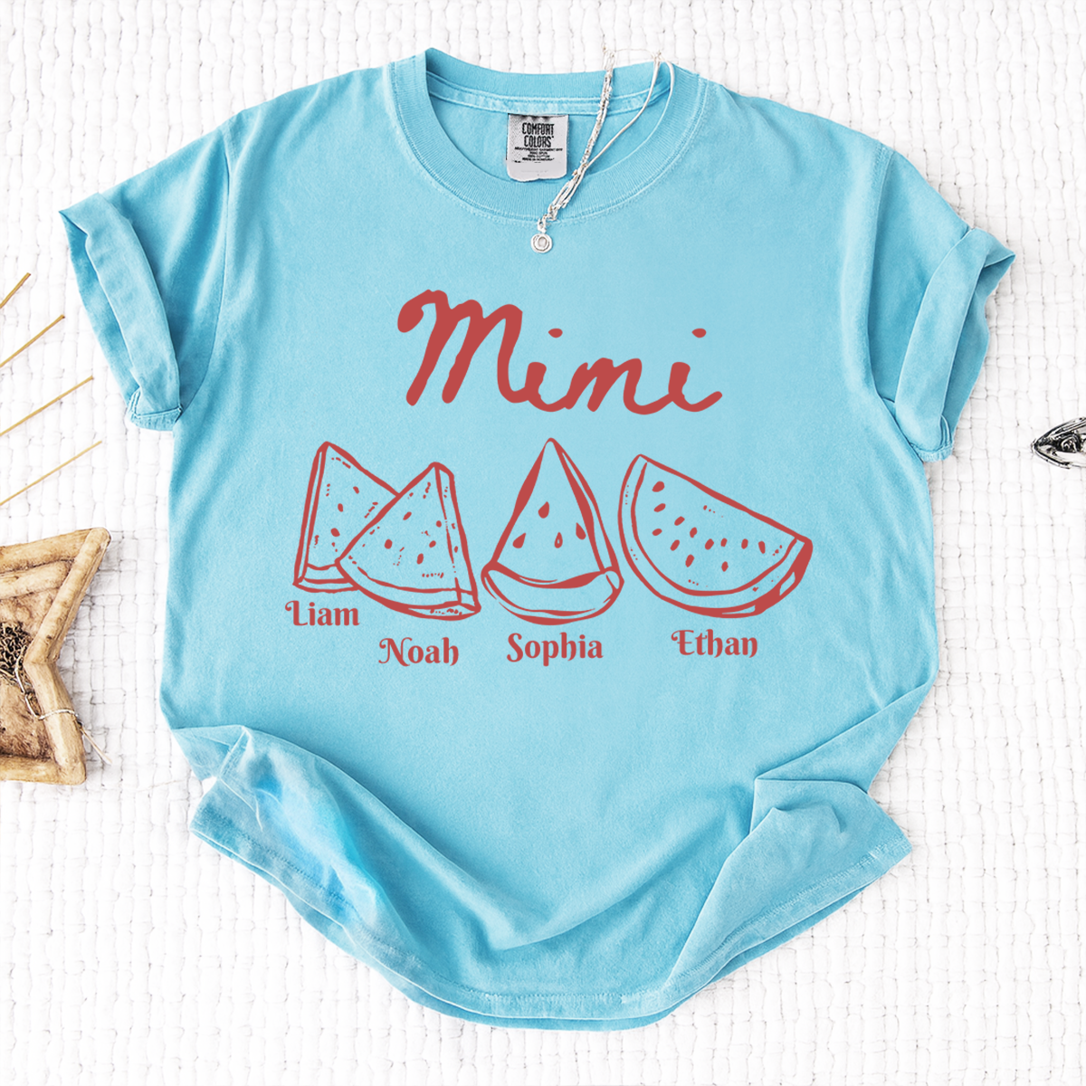 Comfort Colors® Cute Watermelon Mimi Shirt with Names of Grandchildren, Personalized Grandma Tee, Watermelon Summer Gift