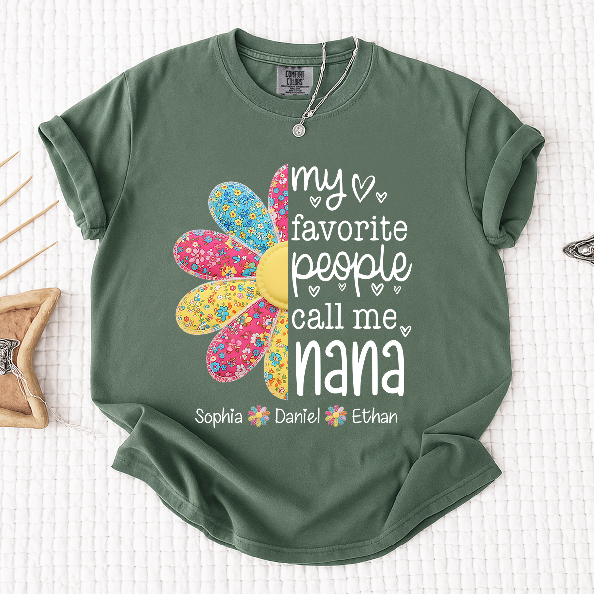 Comfort Colors My Favorite People Call Me Nana Shirt, Personalized Nana T-Shirt with Custom Names and Flower Design