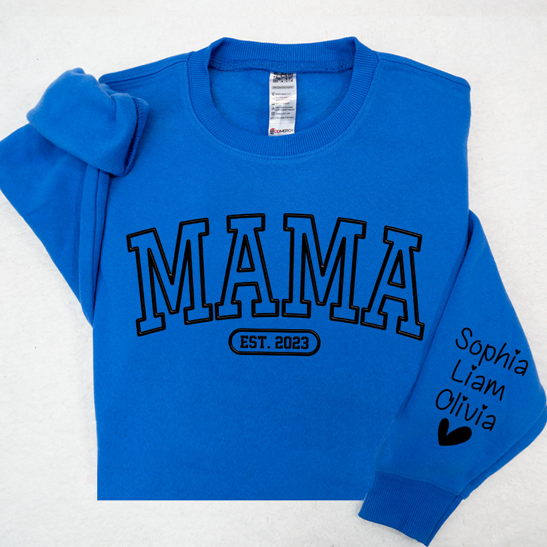 Mama Sweatshirt With Personalized Child's Name Embossed On Sleeve, Mother's Day Gift LTP01