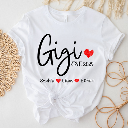 Personalized Gigi Est And Grandkids 2025 T-Shirt, Gift For Grandma