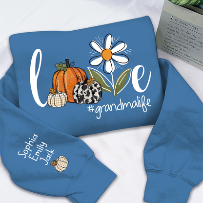 Autumn Love Sweatshirt with Custom Names for Grandma and Grandkids