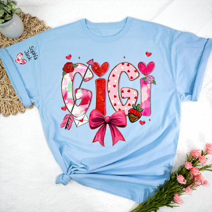 Personalized Gigi Valentine T-shirt, Cute Bow and Strawberry Design for Grandma and Kids