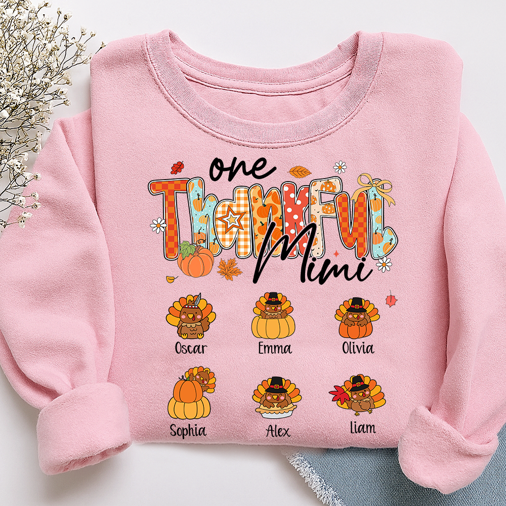 Personalized One Thankful Mimi Turkey Sweatshirt, Gift for Grandma and Kids