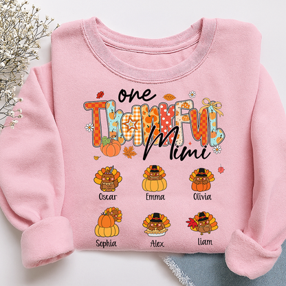 Personalized One Thankful Mimi Turkey Sweatshirt, Gift for Grandma and Kids