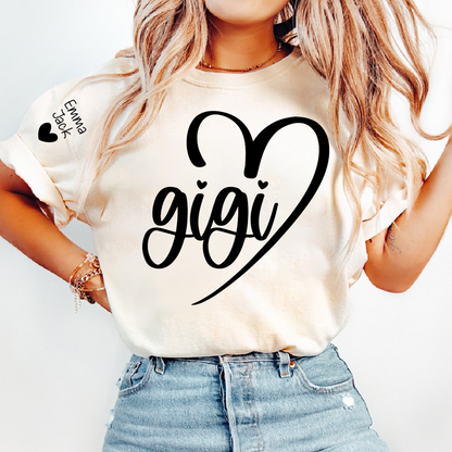 Personalized Gigi Shirt for Grandma, Custom Family T-Shirt with Heart Design and Custom Names