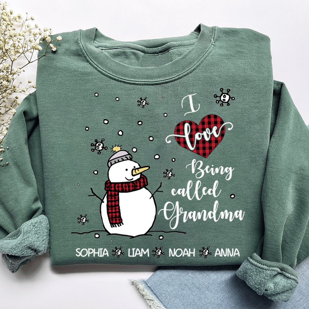 Personalized Christmas Snowman I Love Being Grandma Sweatshirt, Gifts for Grandma and Kids