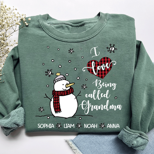 Personalized Christmas Snowman I Love Being Grandma Sweatshirt, Gifts for Grandma and Kids