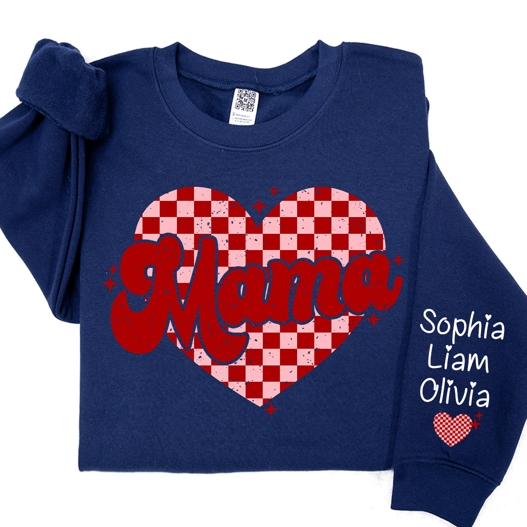 Valentines Day Mama Checkered Heart And Kids LTP01