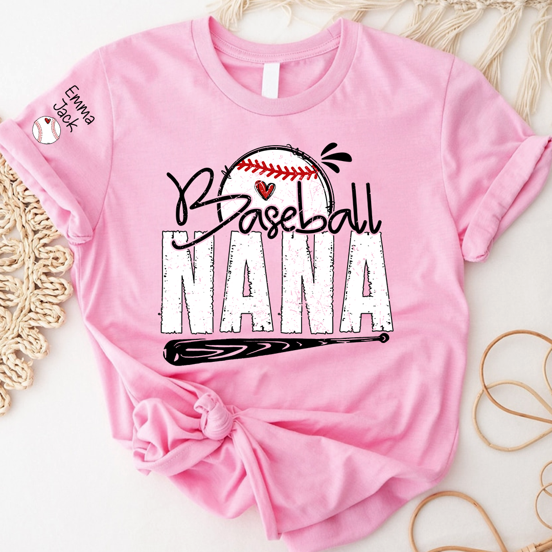 Baseball Nana Shirt Personalized with Kids Names, Game Day Sports T Shirt for Proud Grandma