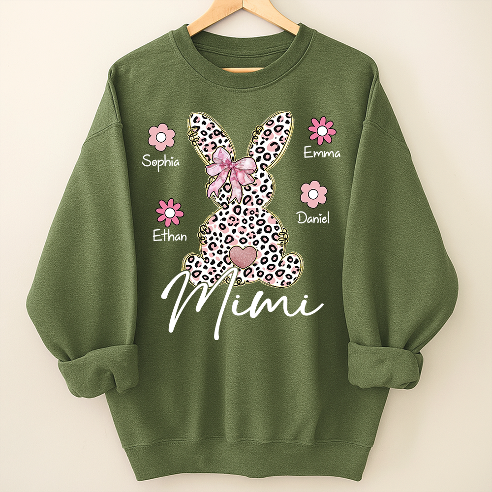Personalized Nana Bunny Sweatshirt With Kids Names, Easter Gift For Nana