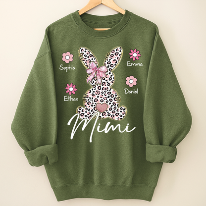 Personalized Nana Bunny Sweatshirt With Kids Names, Easter Gift For Nana