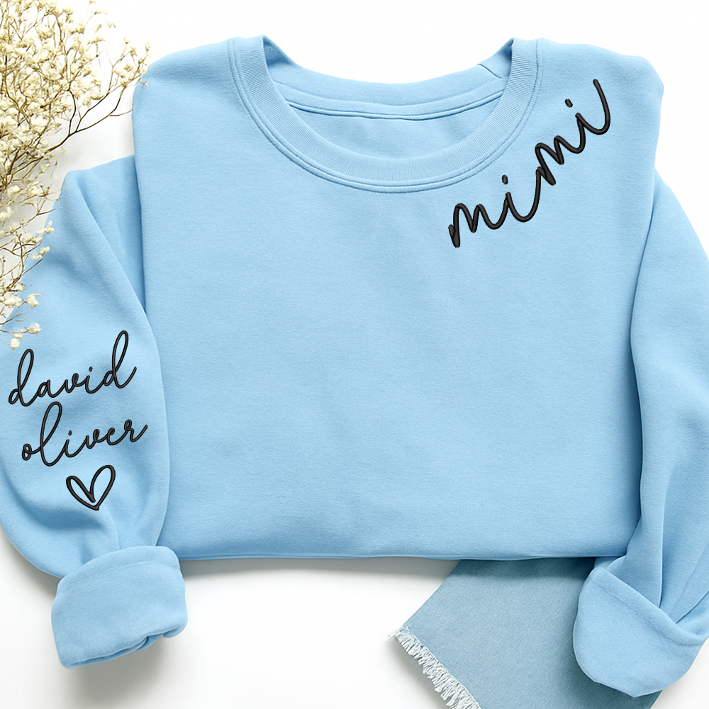 Embroidered Custom Mimi Heart Sweatshirt, Gift for Grandma And Grandchild