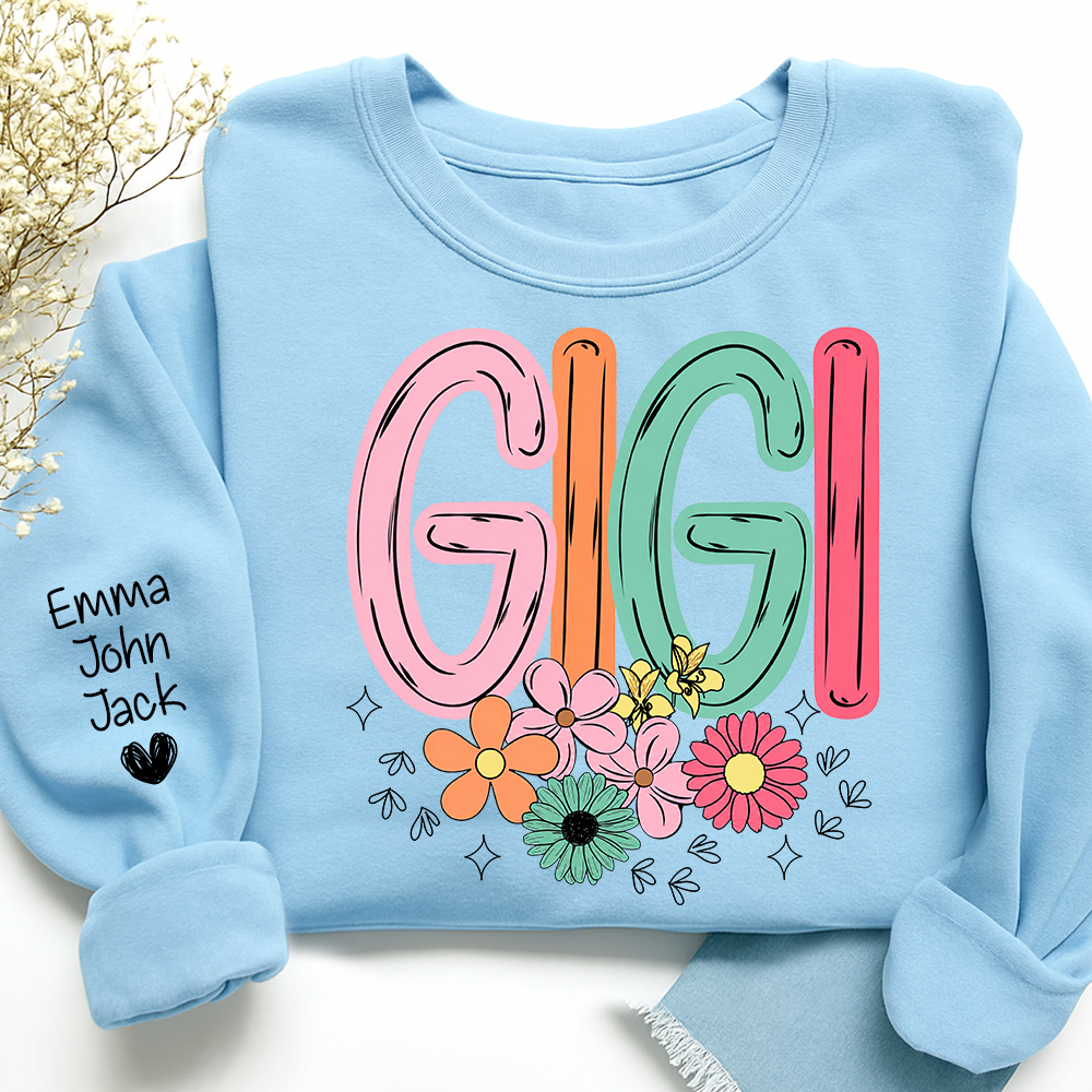 Personalized Floral Grandma Bundle, Custom Grandma Gigi T Shirt, Cute Colorful Flowers Gift for Women
