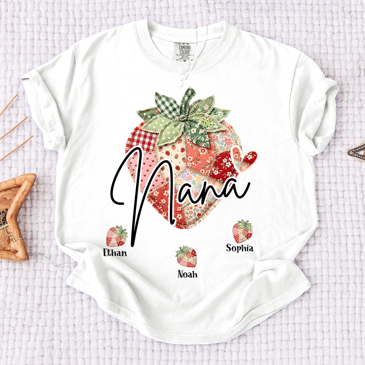 Comfort Colors® Nana Strawberry Graphic Tee, Fun and Sweet Personalized Grandma Shirt For Gift Nana And Kids