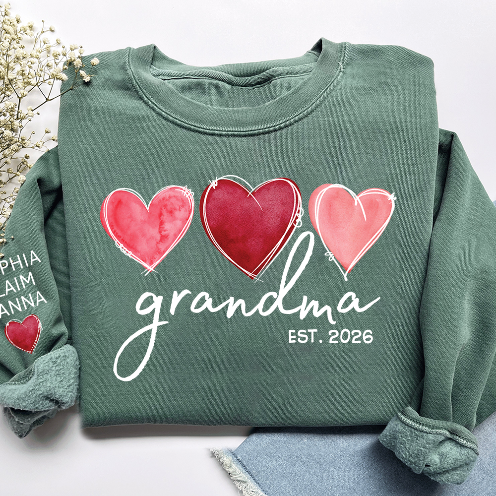 Custom Grandma Valentine Sweatshirt, Heart Valentine Gifts For Grandma And Kids