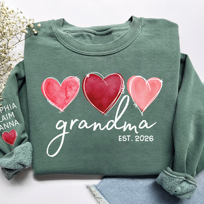 Custom Grandma Valentine Sweatshirt, Heart Valentine Gifts For Grandma And Kids