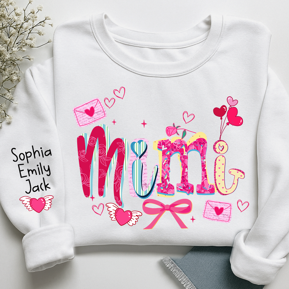 Custom Mimi Valentine Brushstroke Sweatshirt, Heart Shaped valentine Gift for Grandma And Kids