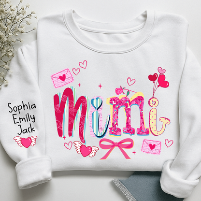 Custom Mimi Valentine Brushstroke Sweatshirt, Heart Shaped valentine Gift for Grandma And Kids