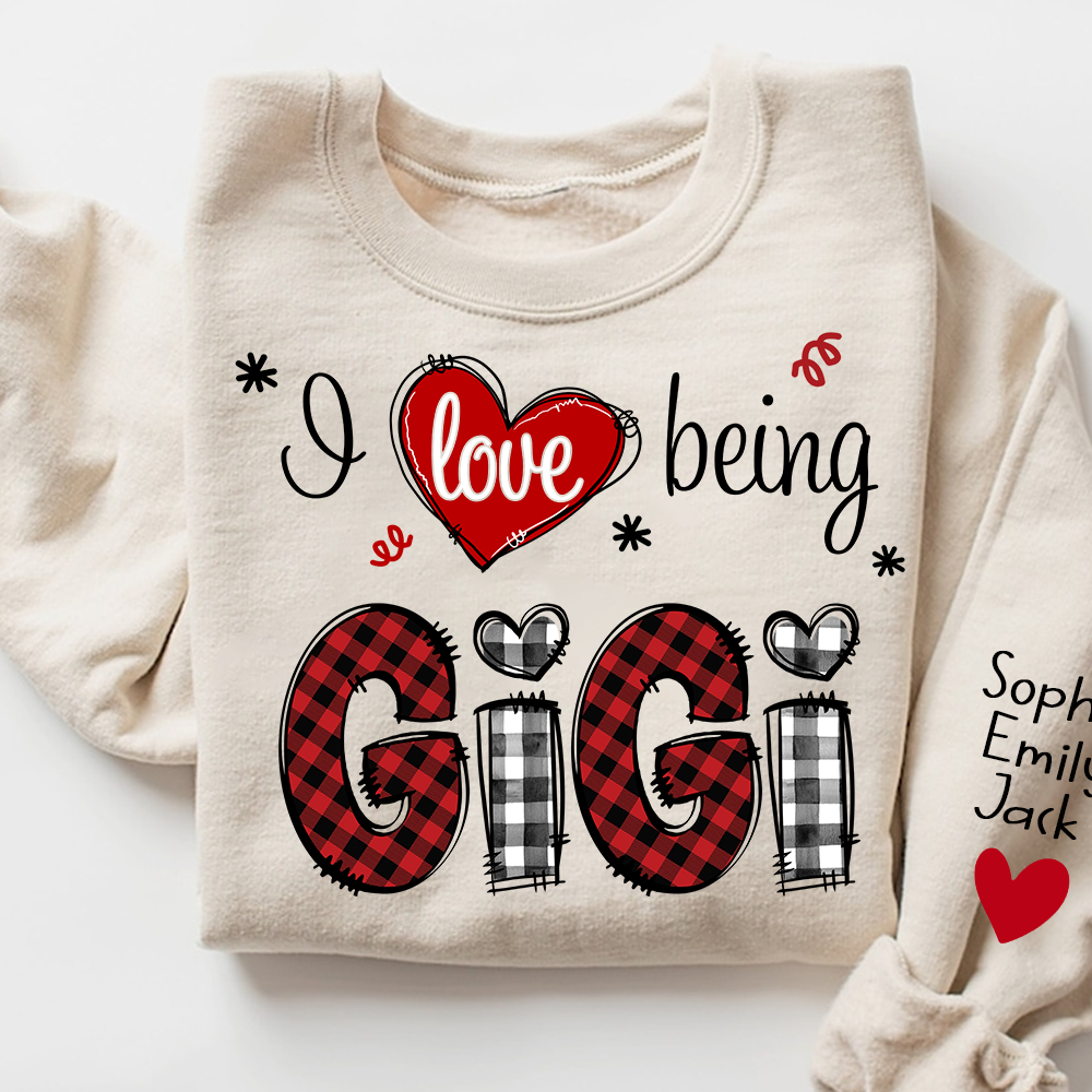 Valentine I Love Being Grandma Sweatshirt, Heart Patchwork Gift For Grandma And Kids