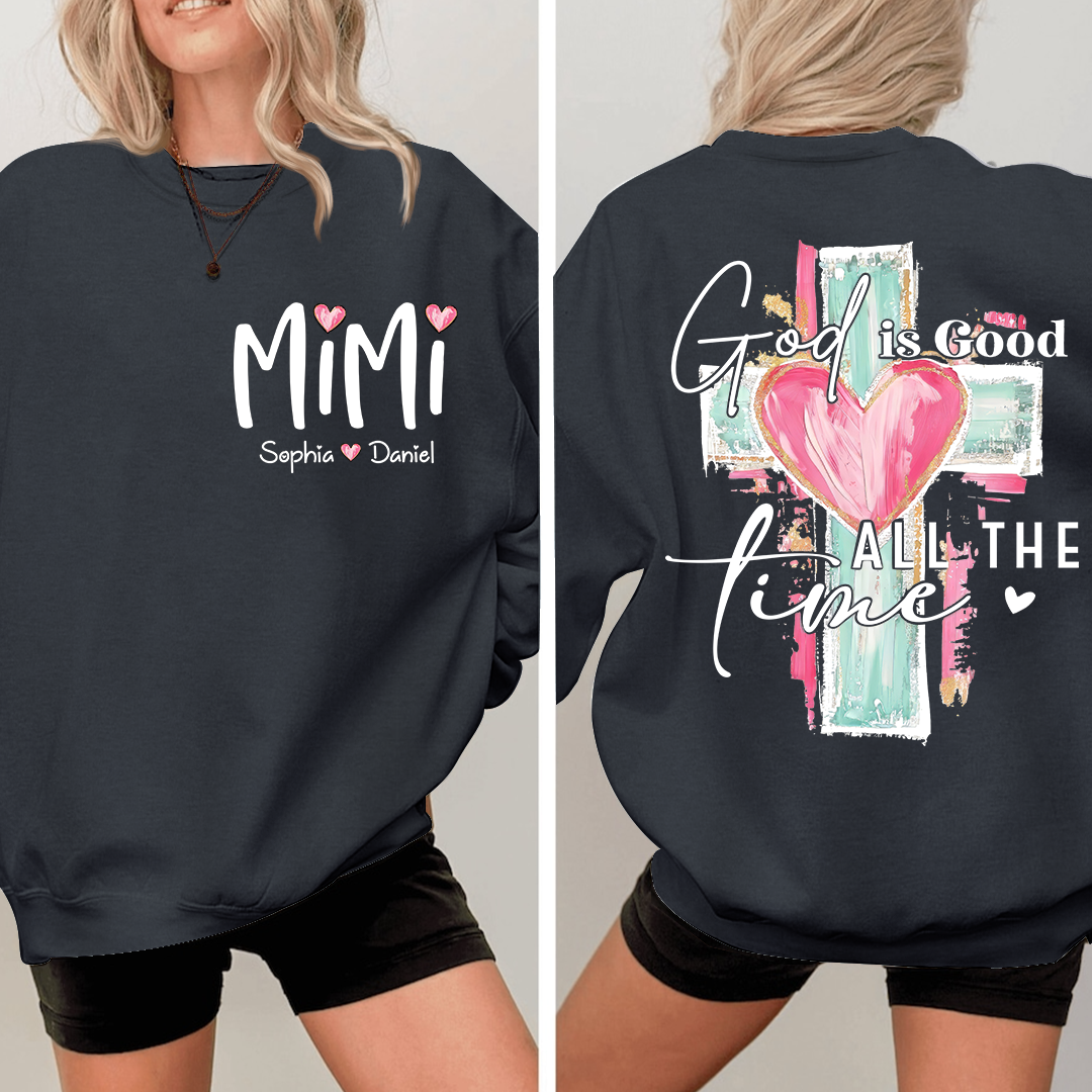 Custom Hand Drawn Cross Sweatshirt, Gift for Mimi And Grandchild