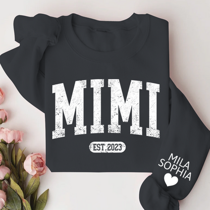 Custom Mimi Nana Grammy Est with Granddaughter and Grandson Names Sweatshirt