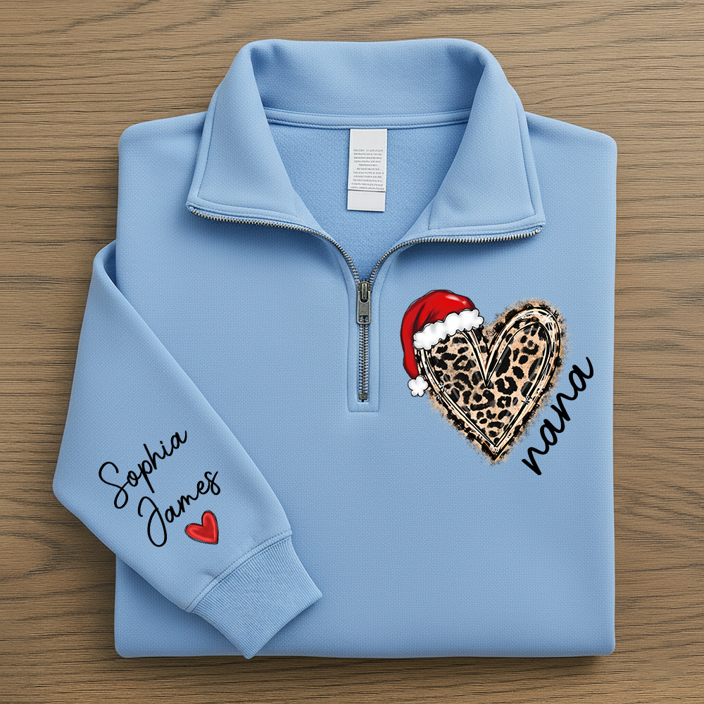 Personalized Nana Leopard Heart Zip Pullover – Custom Christmas Gift For Grandma Or Mom
