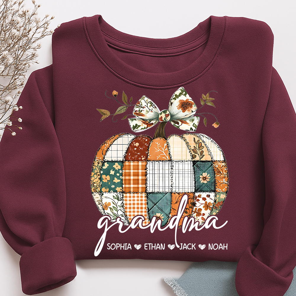 Vintage Patchwork Pumpkin Sweatshirt,  ustom Gifts for Grandma and Grandchild