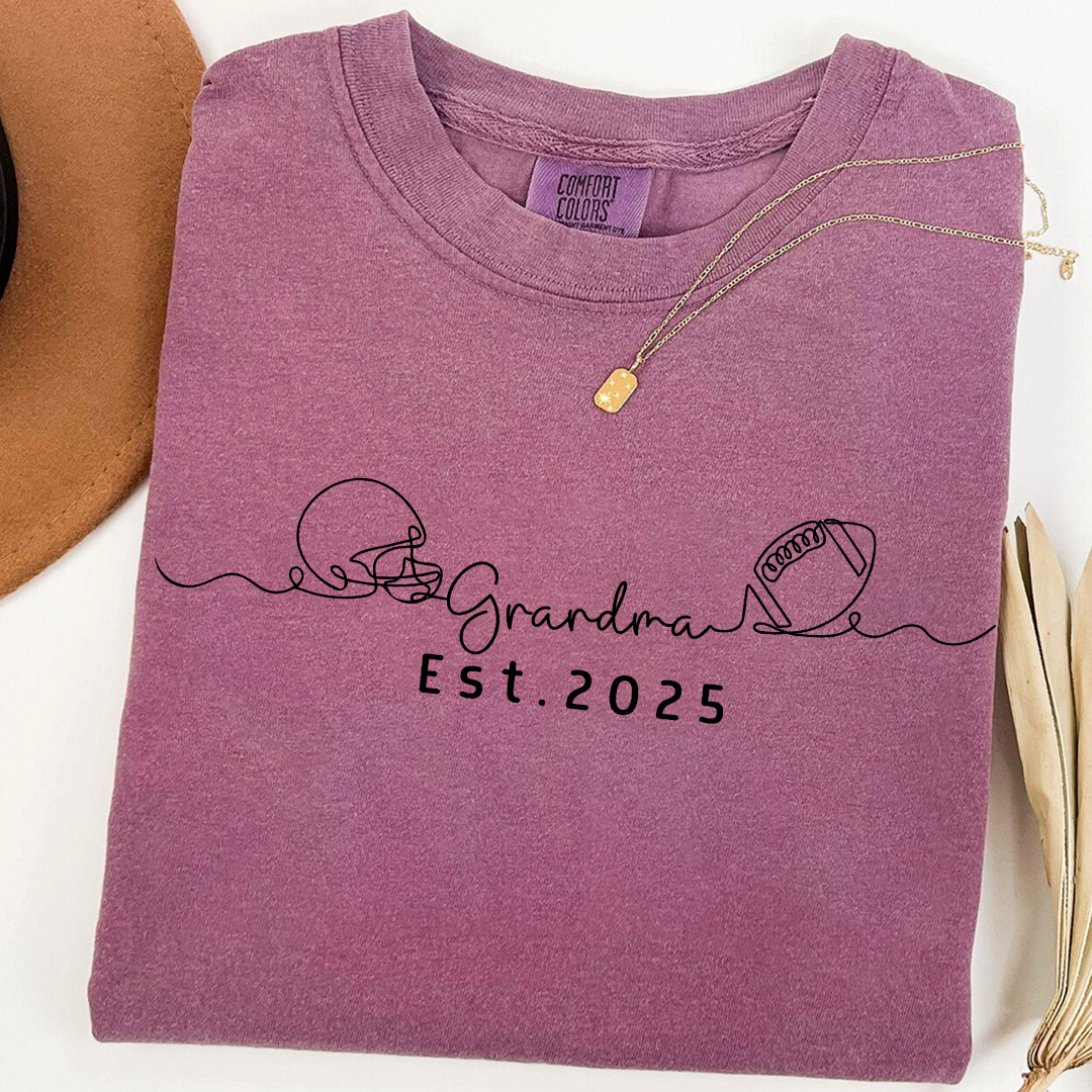 Comfort Colors® Custom Football Helmet and Ball Graphic Tee, Grandma Est. 2025 T-Shirt