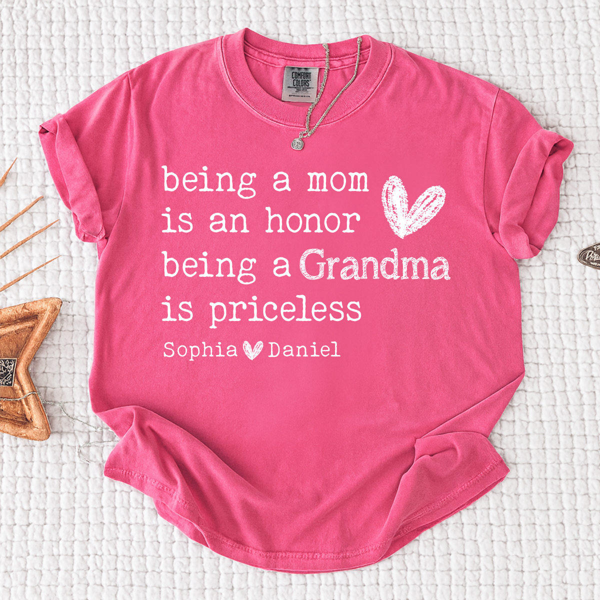 Comfort Colors Custom Grandma T Shirt with Grandkids Names Meaningful Quote Being a Mom Is an Honor Grandma Is Priceless Personalized Family Shirt