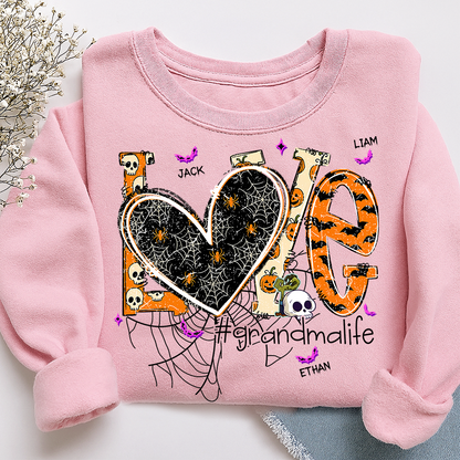 Grandma Life Halloween Sweatshirt, Cute Love Spooky Bat Gift for Grandma And Kids