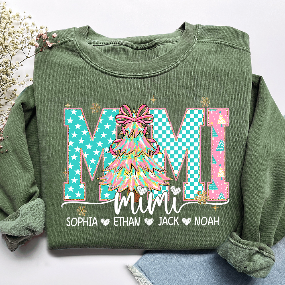 Mimi Christmas Shirt, Custom Grandma Sweatshirt with Grandkids Names