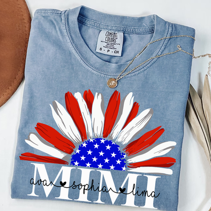 Comfort Colors® Custom Mimi And Grandkids – USA Flag Daisy Tee