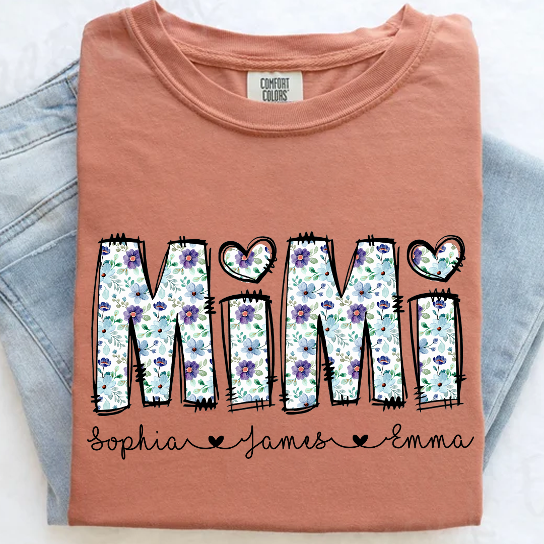 Mimi Shirt with Grandkids' Names – Cute Floral Design for Grandma