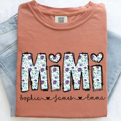 Mimi Shirt with Grandkids' Names – Cute Floral Design for Grandma